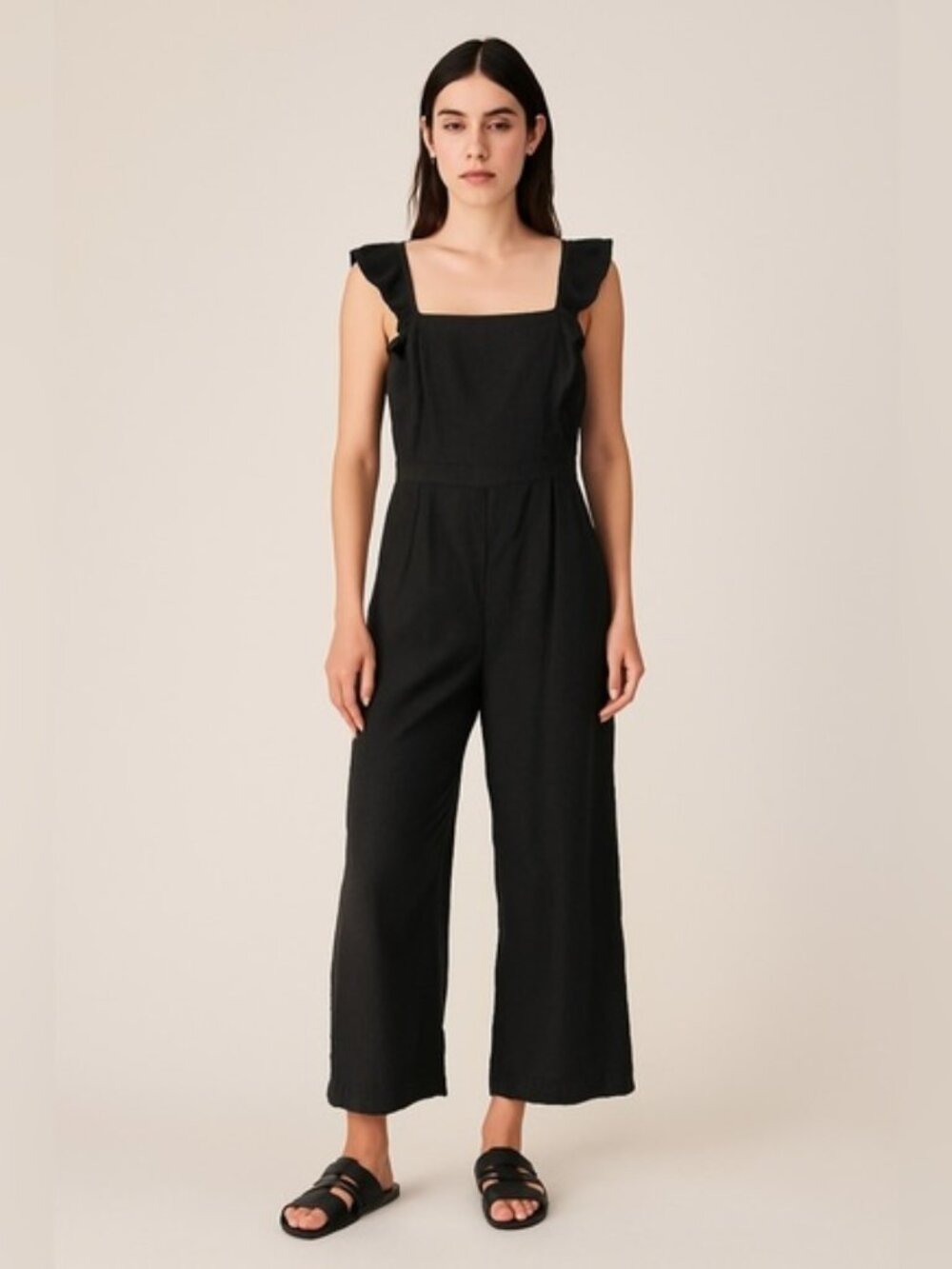 Dynamite Black Ruffle Strap Jumpsuit - Size L
